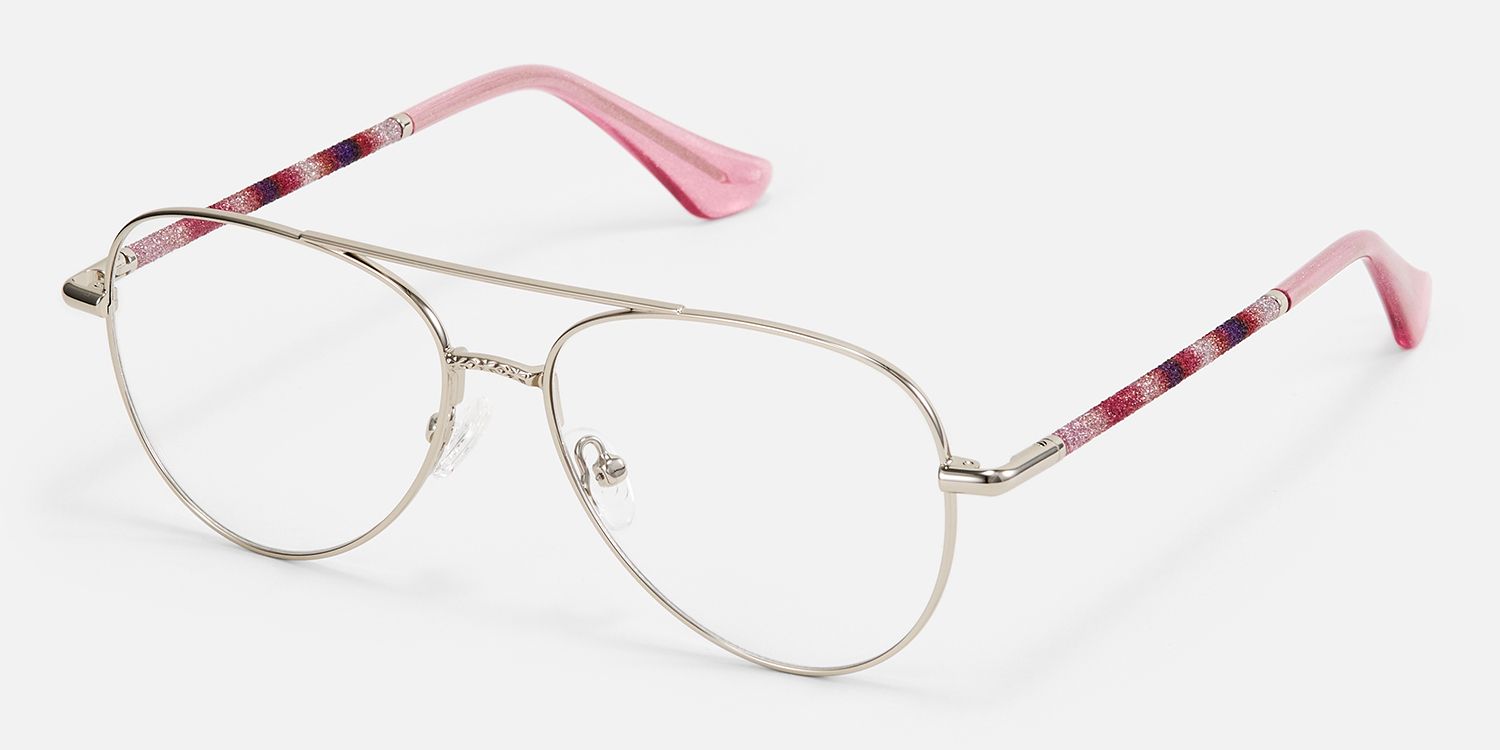 Joni - Aviator Silver Eyeglasses | Vooglam Front View