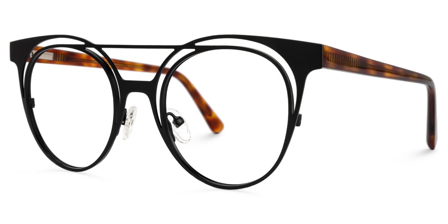 Afrodille - Round Black Eyeglasses by Vooglam - Front View
