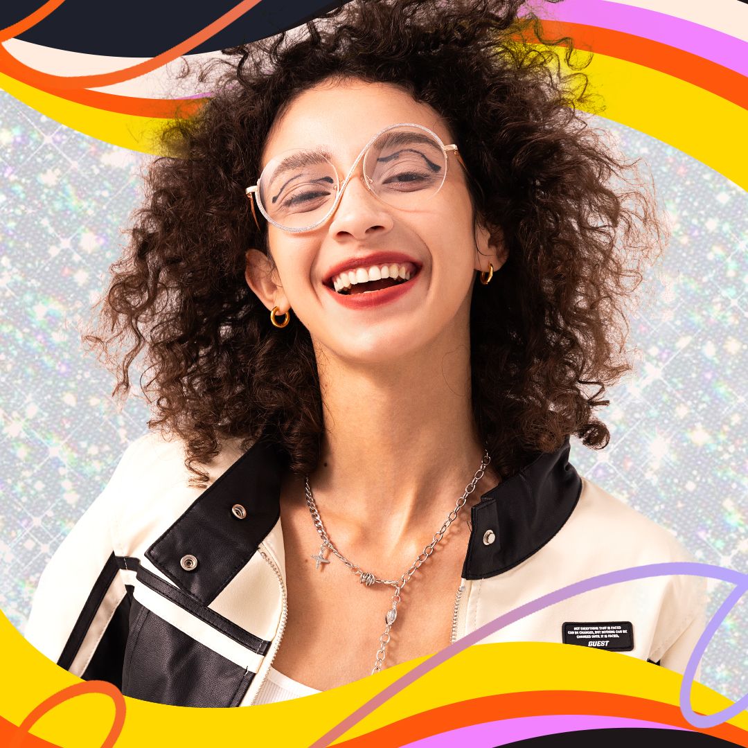 Manley - Glitter-Accented Rose Gold Round Glasses by Vooglam - On Model