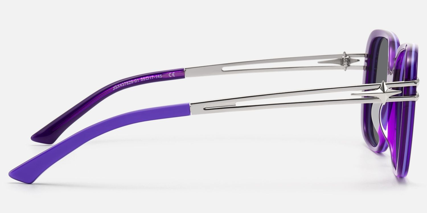 Nova - Blue Violet Gray Tint Double Wire Sunnies by Vooglam - Side View