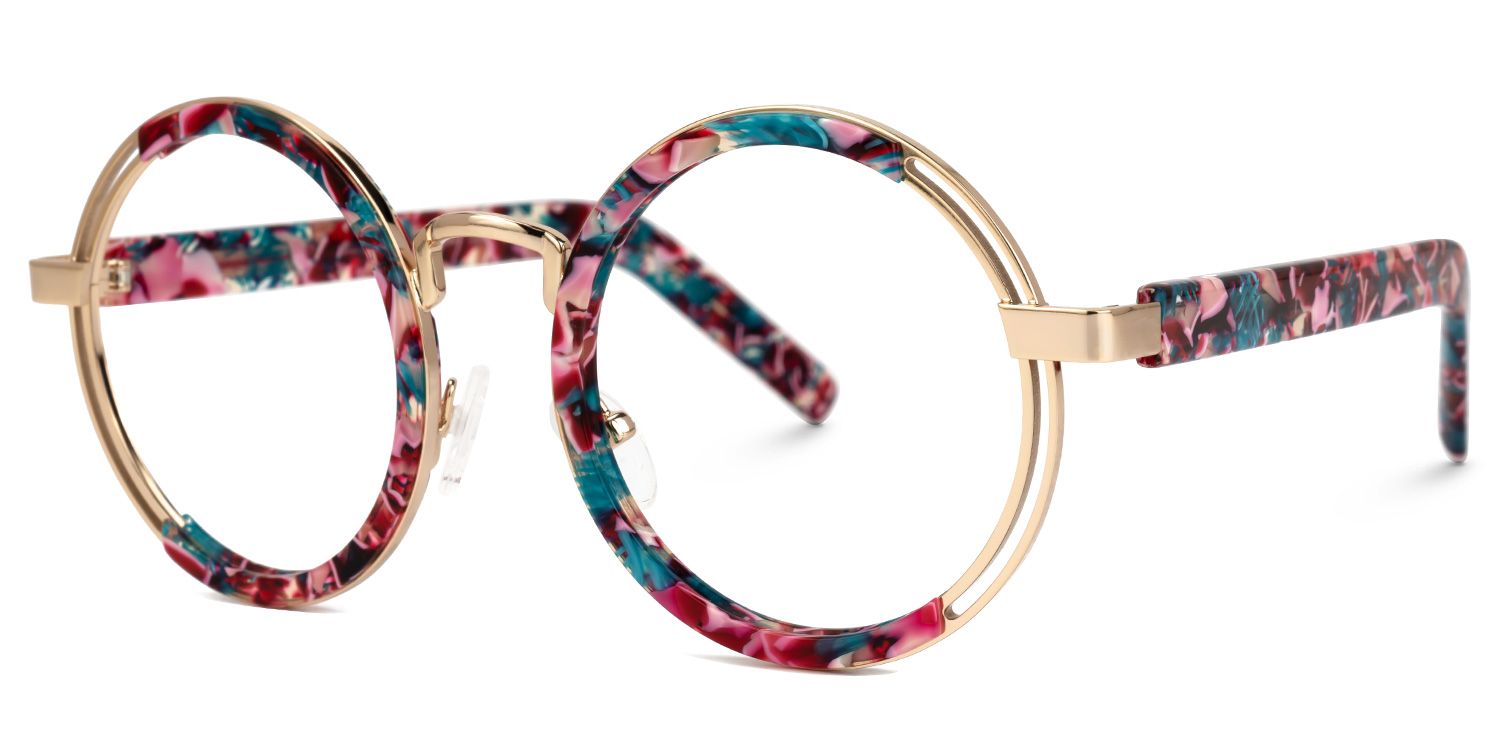 Darcila - Round Floral Eyeglasses by Vooglam - Front View