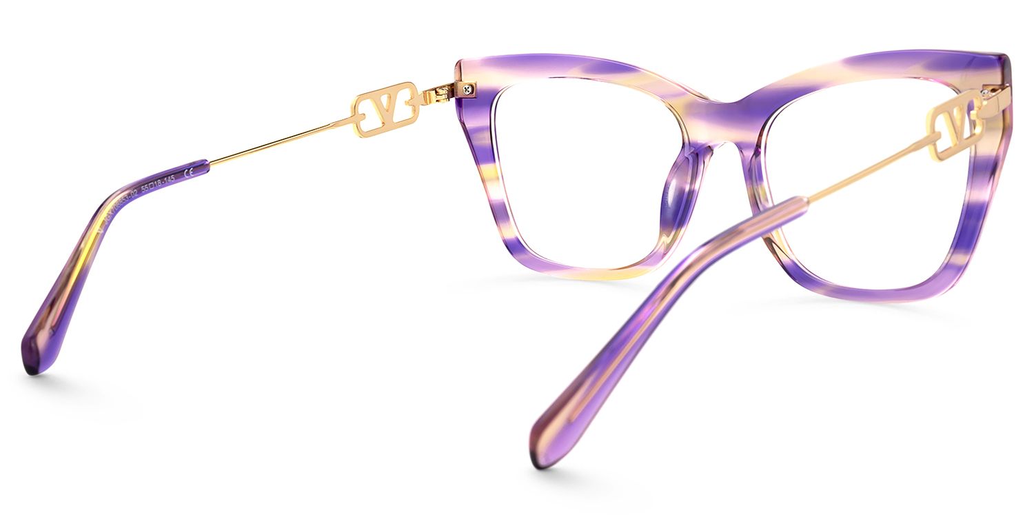 Madelina - Cat Eye Purple Eyeglasses by Vooglam - Side View
