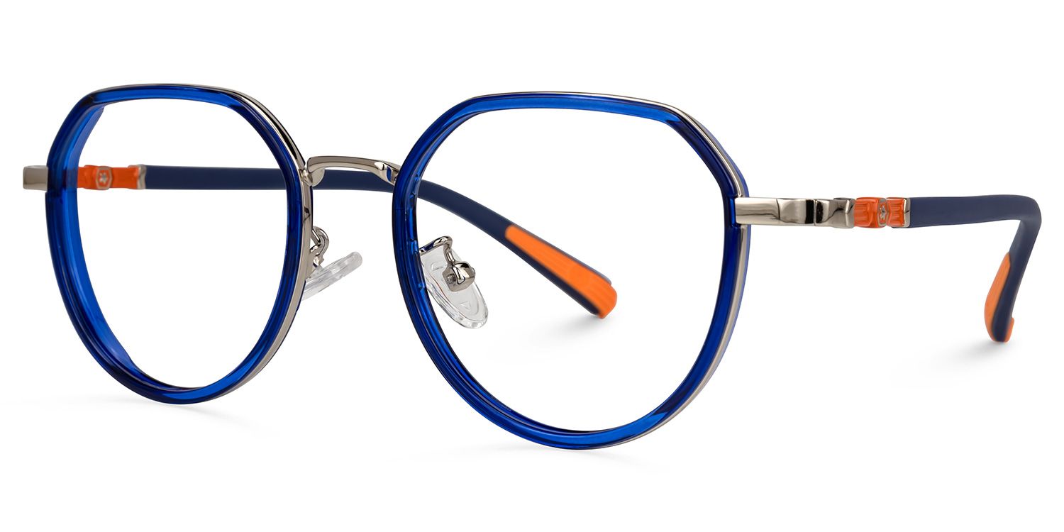 Joseph - Round Blue Kids Eyeglasses | Vooglam Front View