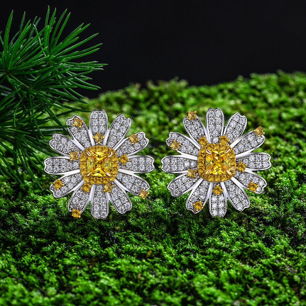 Gentlewomanly Fancy Yellow Square Pierced Earrings by Vooglam - On Model