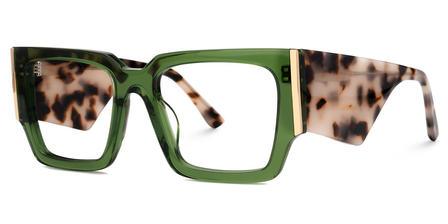 Fantasia - Rectangle Green Eyeglasses | Vooglam Front View