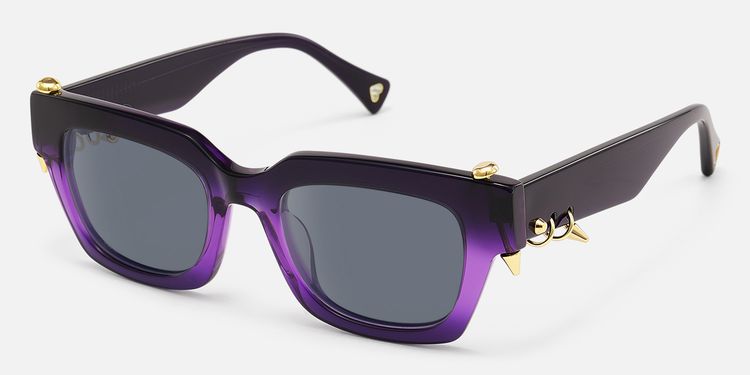 Sabrina - Gold Piercing Clear Purple Sunglasses | Vooglam