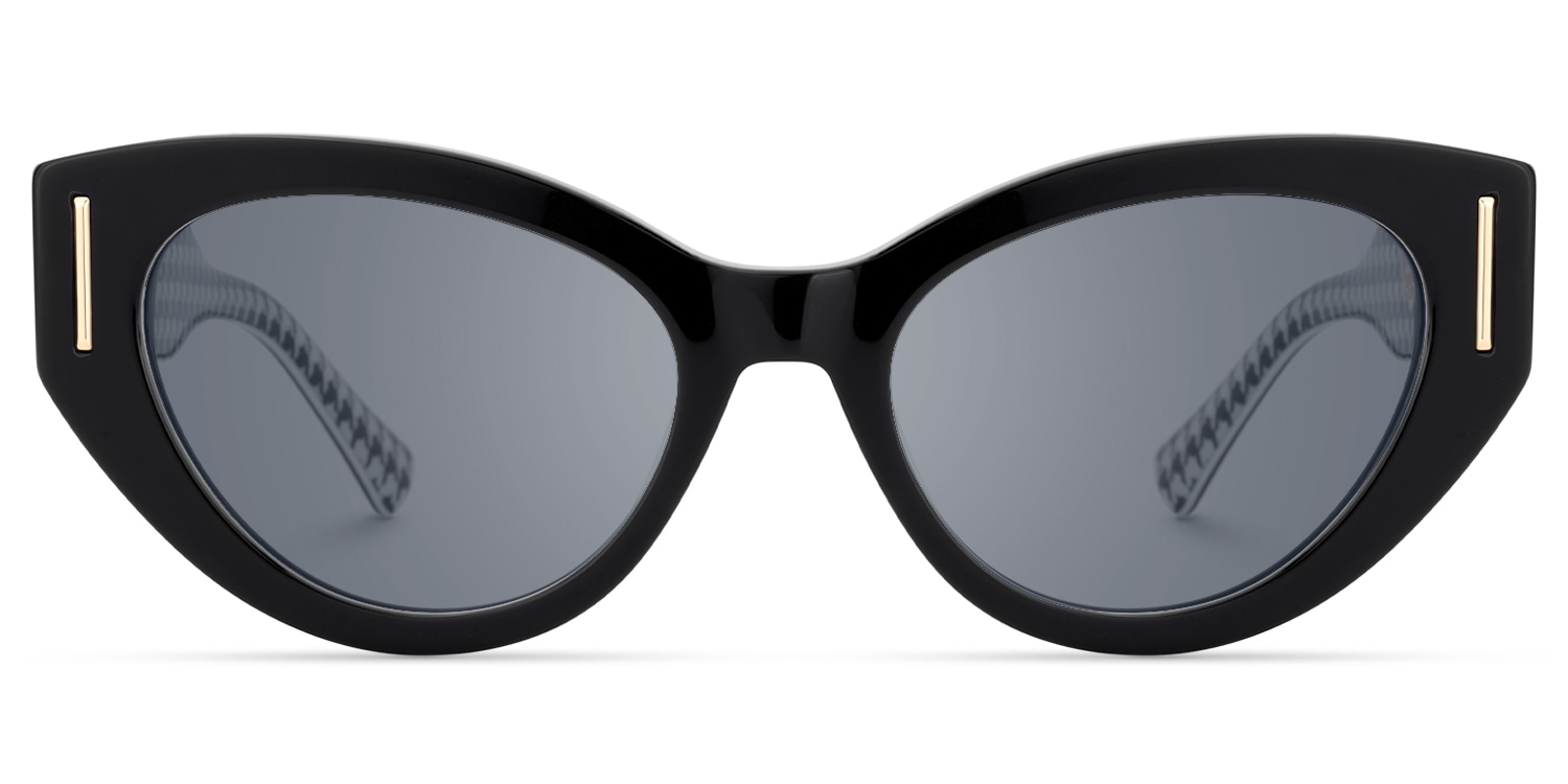 Sadah - Retro Black Cat-Eye Sunglasses Houndstooth Arms - 1