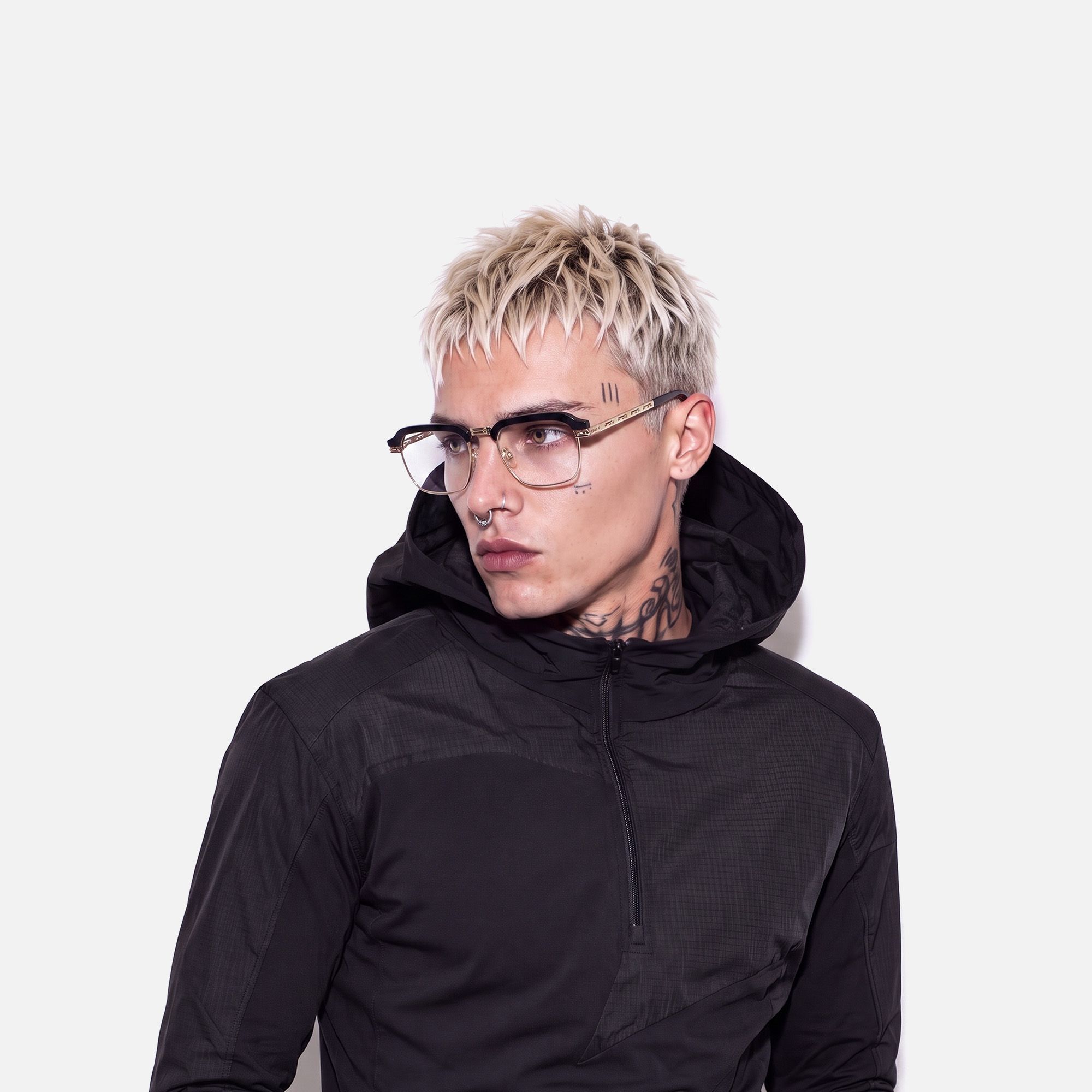 Archive - Black & Gold Razor Blade Glasses | Vooglam On Model 4
