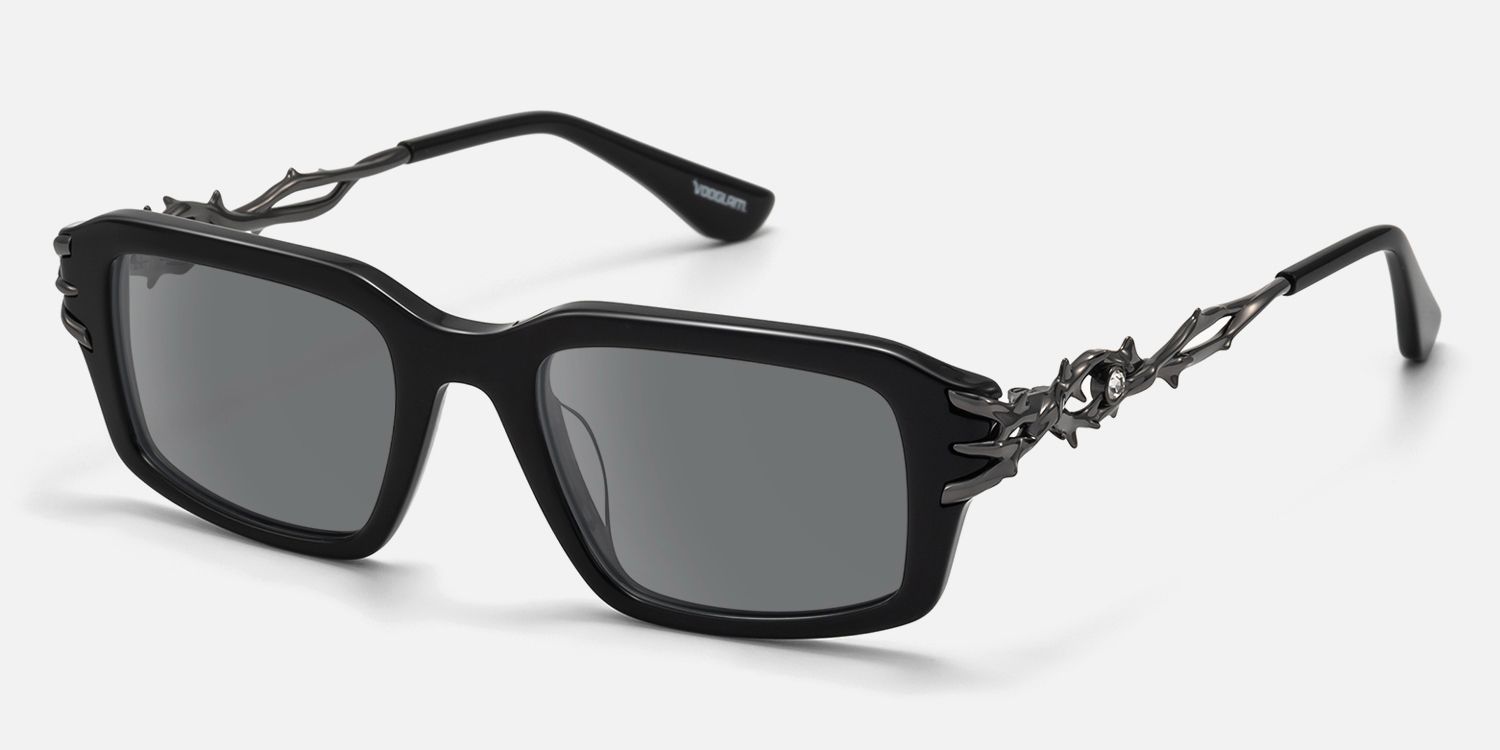 Vorpal - Goth Thorn Rectangle Black Sunglasses | Vooglam Front View