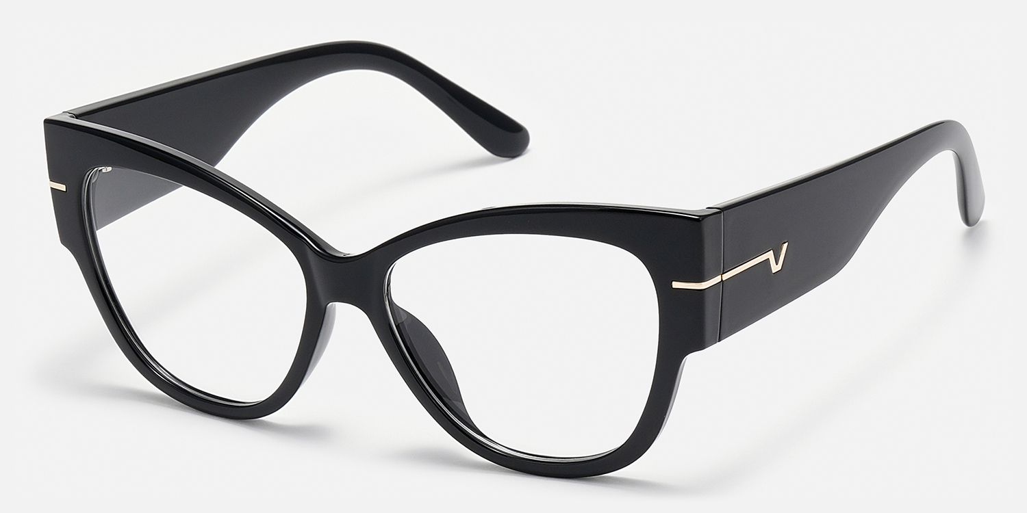 Elektra - Elegant Black & Gold Cat Eye Glasses | Vooglam Front View