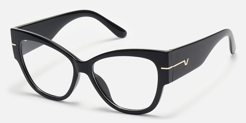 Elektra - Bold Black Cat-Eye Glasses with Gold Accents
