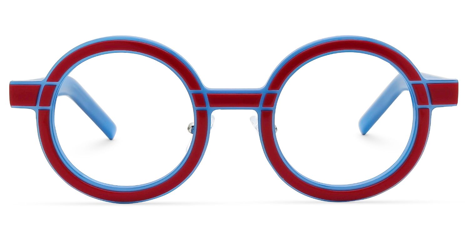 Rooney - Round Red/Blue Eyeglasses | Vooglam Angle View