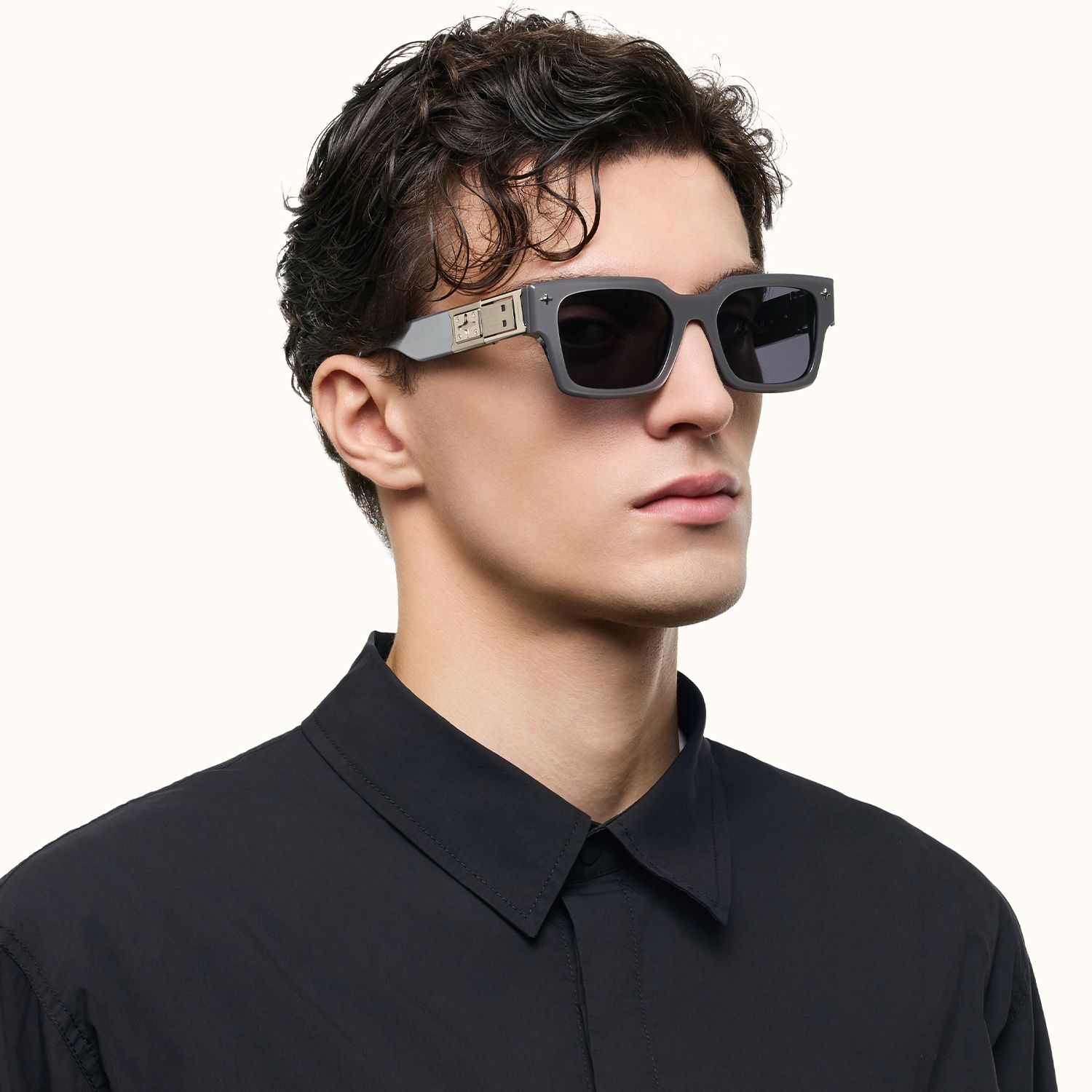 The Programmer - Bold Silver USB Sunglasses | Vooglam On Model 4