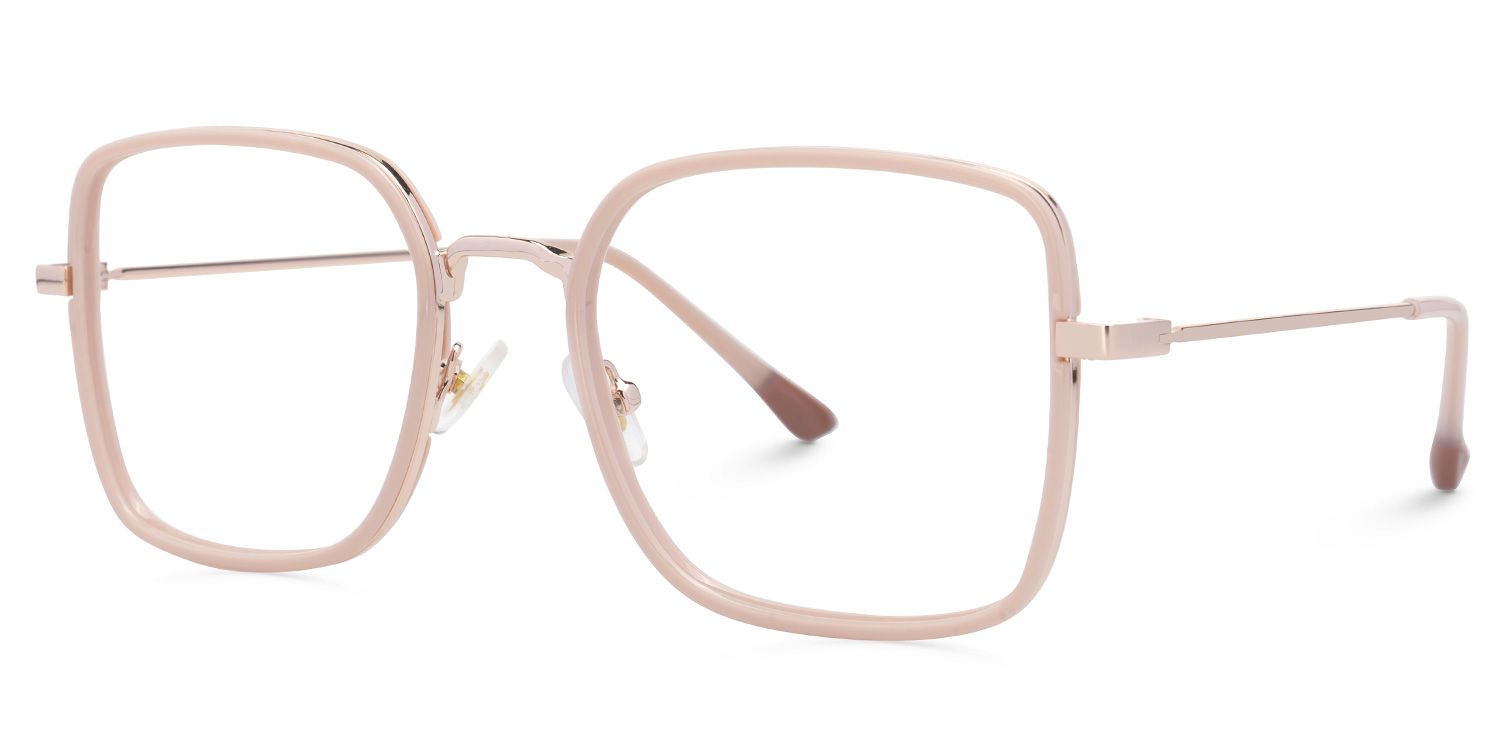 Faber - Square Champagne Eyeglasses by Vooglam - Front View