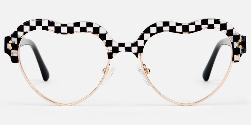 Hannah - Checkered Heart Shaped Glasses | Vooglam