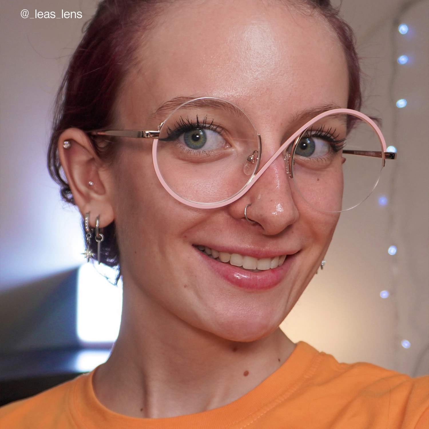 Stylish round semi-rim Manley glasses in soft pink with sleek temples. Perfect for adding a subtle touch, while the lightweight frame ensures daily wear.