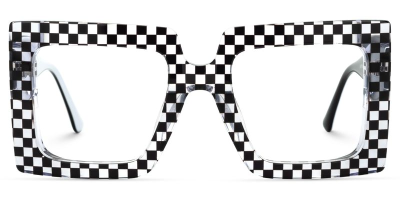 Ferial - Square Black & Crystal Checkered Glasses