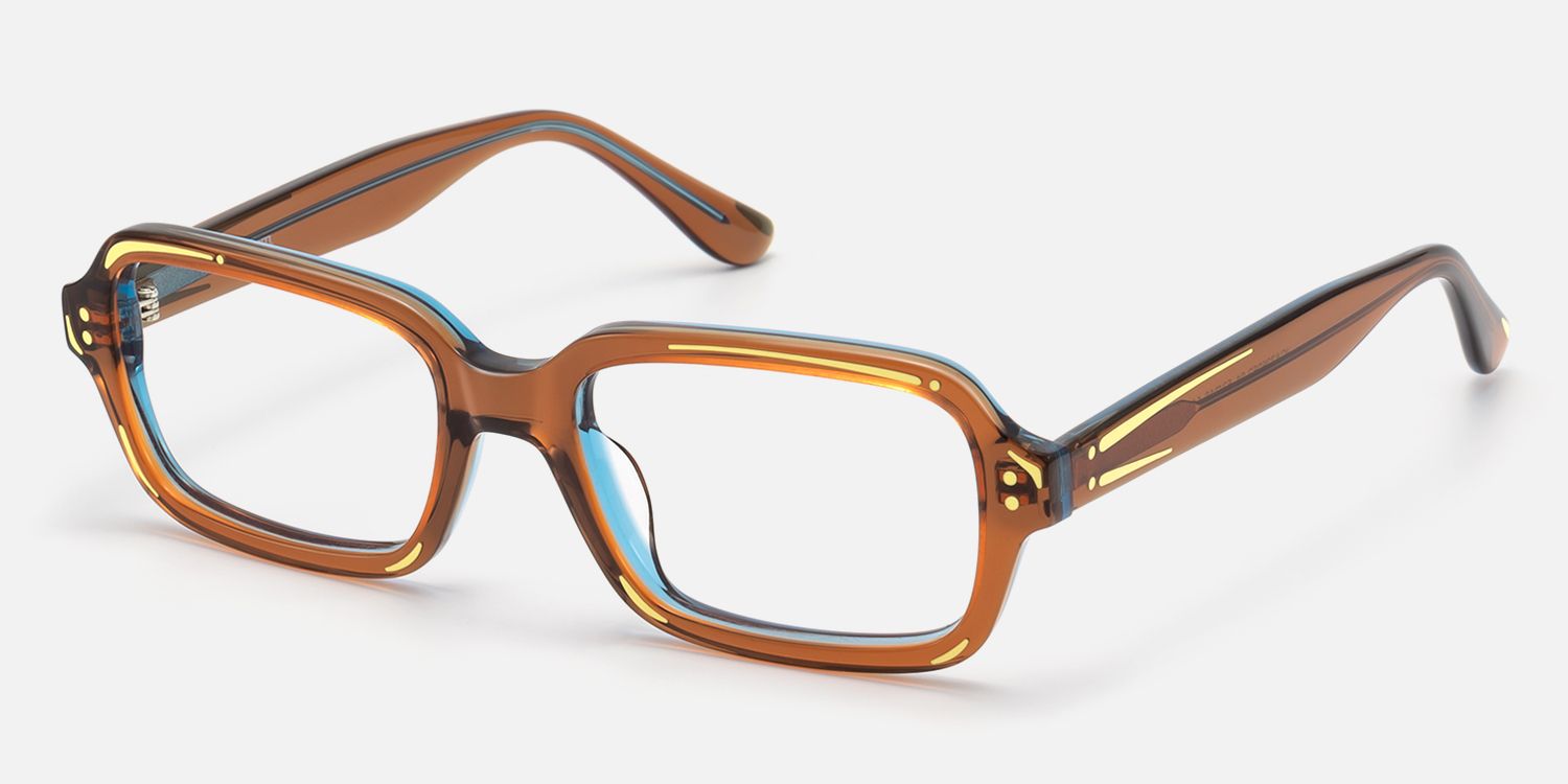 Pixel - Clear Brown Comic Narrow Rectangle Frames by Vooglam - Front View