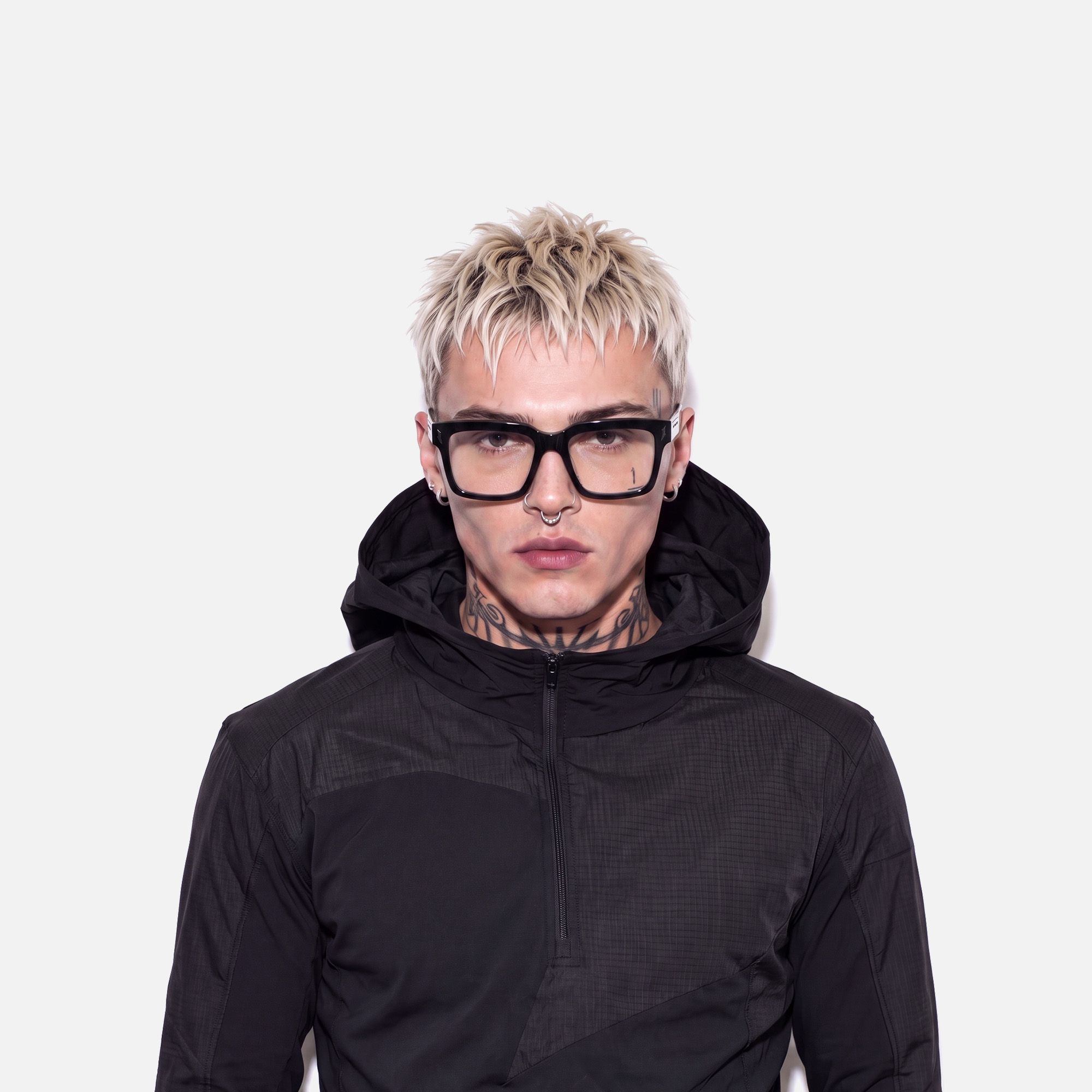 Razor - Thick Acetate Black Glasses | Vooglam On Model 2