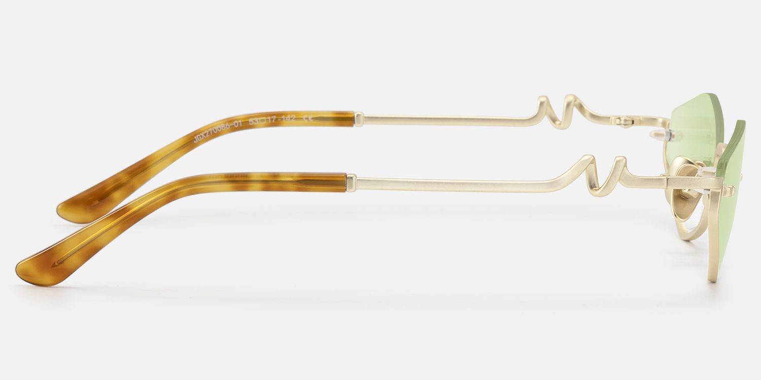 Niseko - Brushed Gold Green Tinted Half Rim Shades | Vooglam Side View