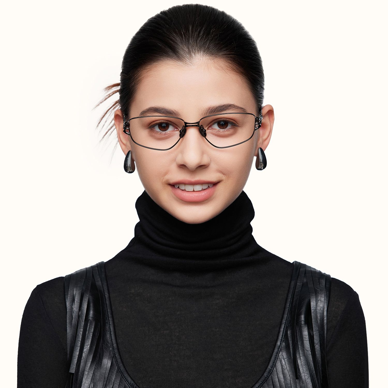 Spine - Geometric Metal Grey Eyeglasses | Vooglam On Model 1