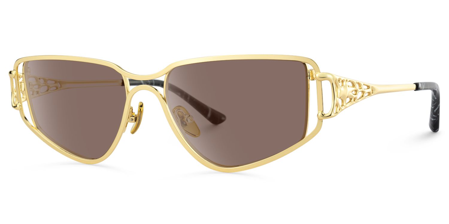 Sakina - Geometric Gold Sunglasses | Vooglam Front View