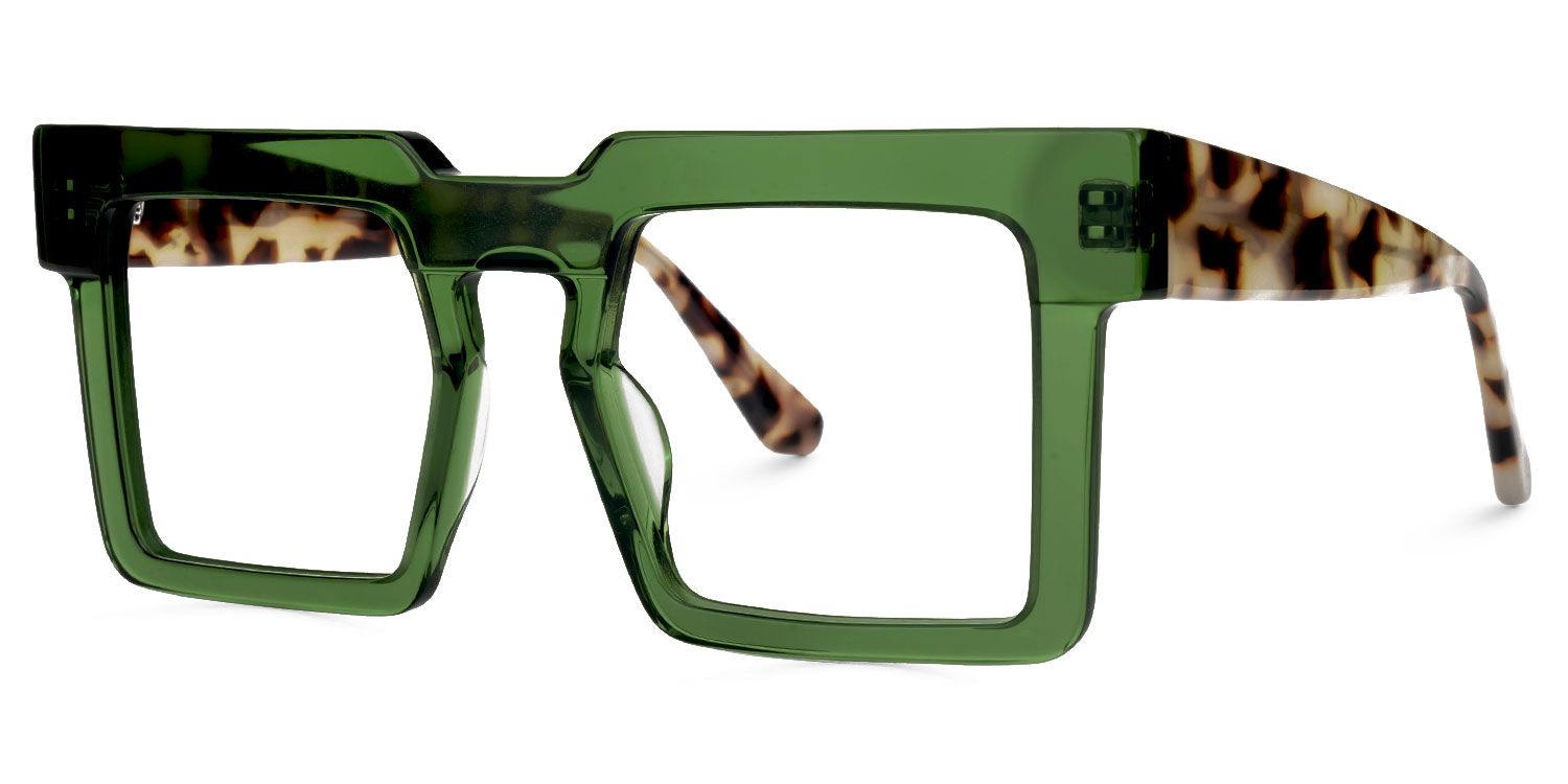 Elinoah - Square Green Eyeglasses | Vooglam Front View