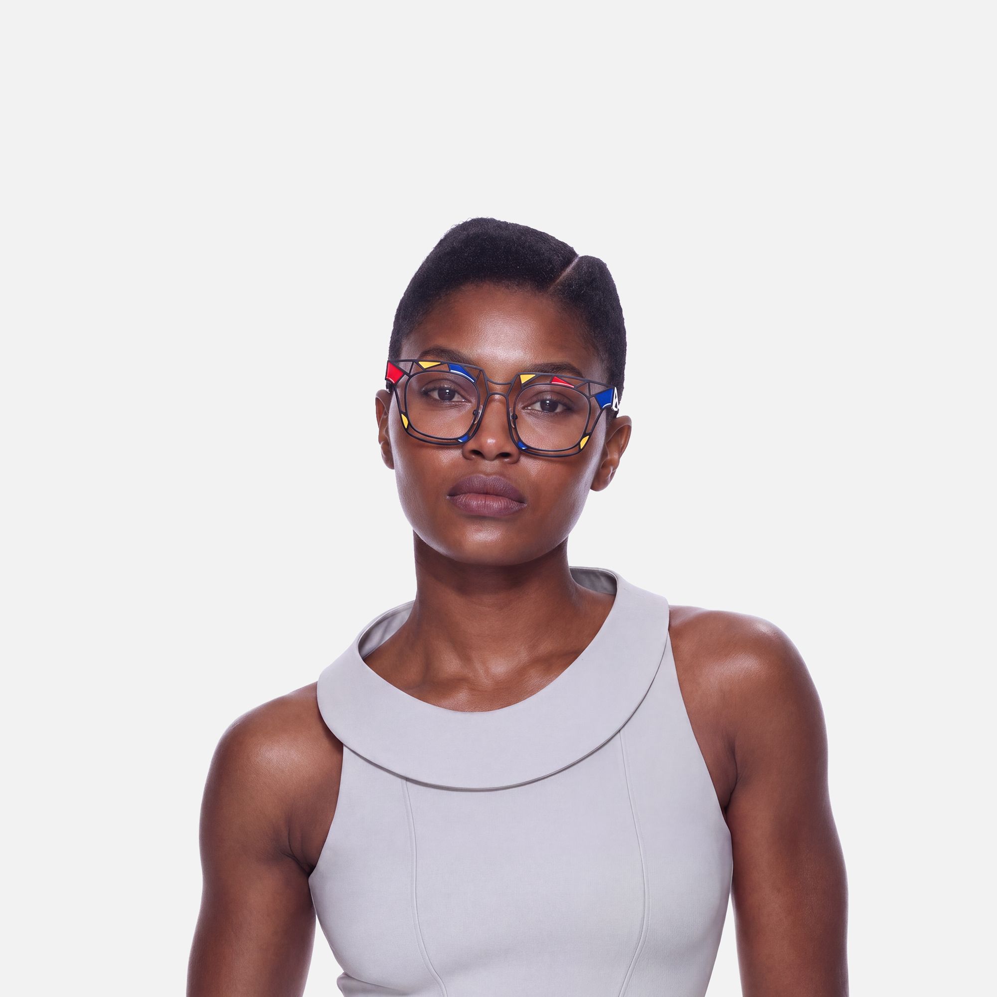 Mondrian - Art Inspired Square Glasses | Vooglam On Model 1