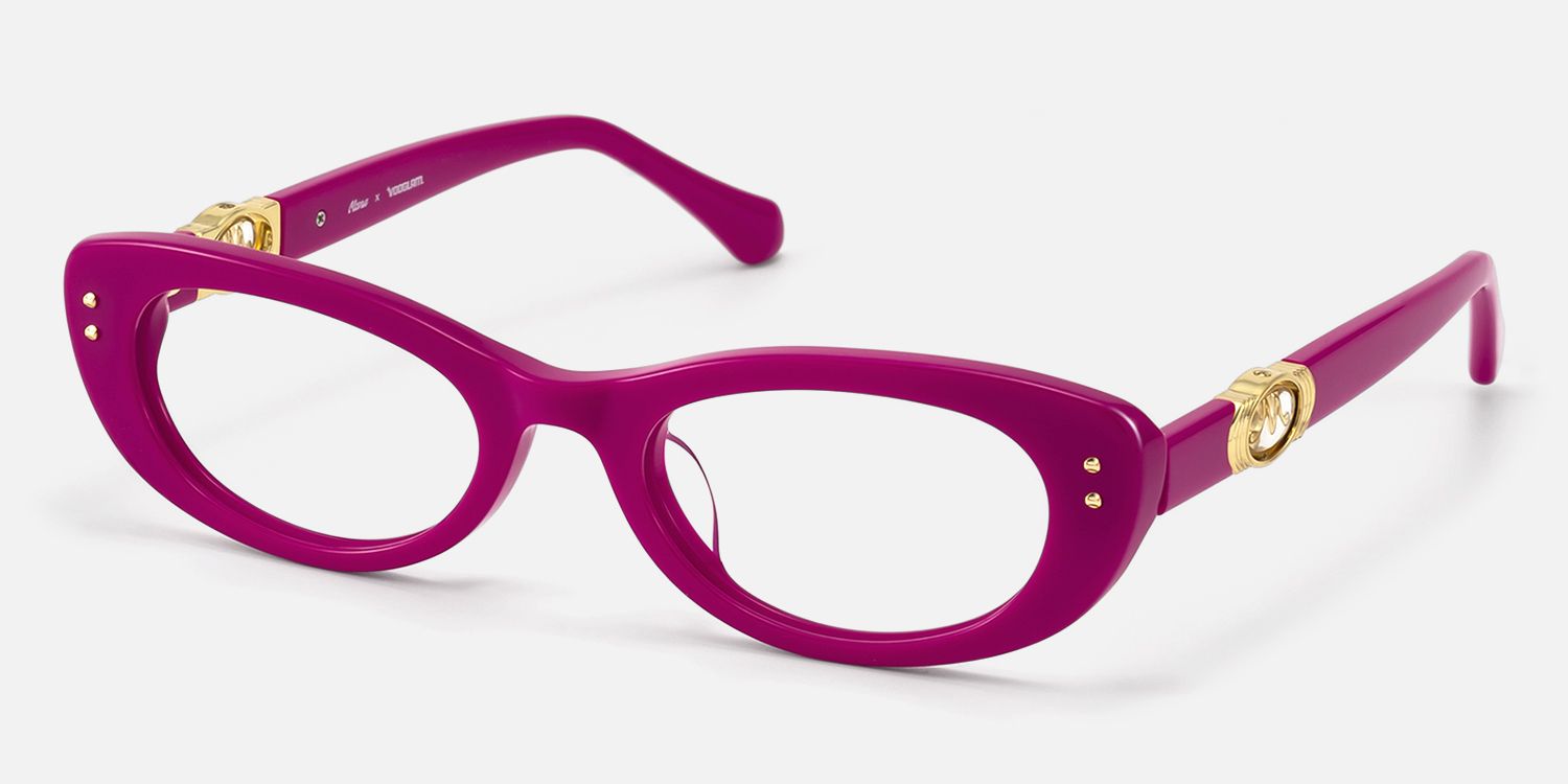 Ginza - Magenta Acetate Y2K Narrow Cat Eye Glasses | Vooglam Front View