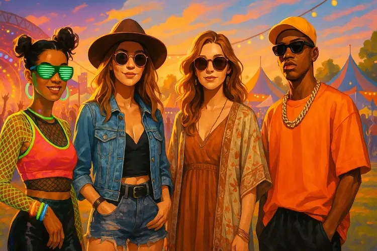 diverse races wearing vooglam eyewear in music festival