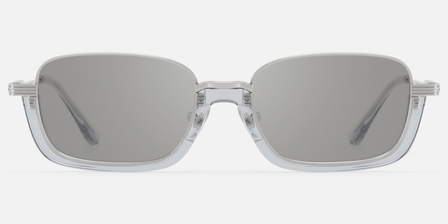 Basel - Oversized Silver Clear Gray Sunglasses | Vooglam Angle View