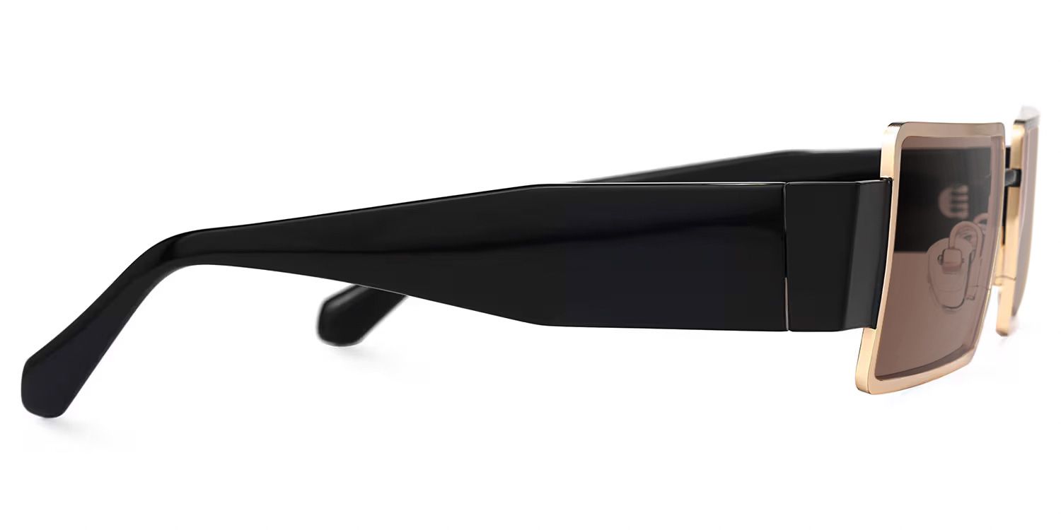 Anitta - Gold Rim Rectangular Sunglasses Bold Temples by Vooglam - Product View 4