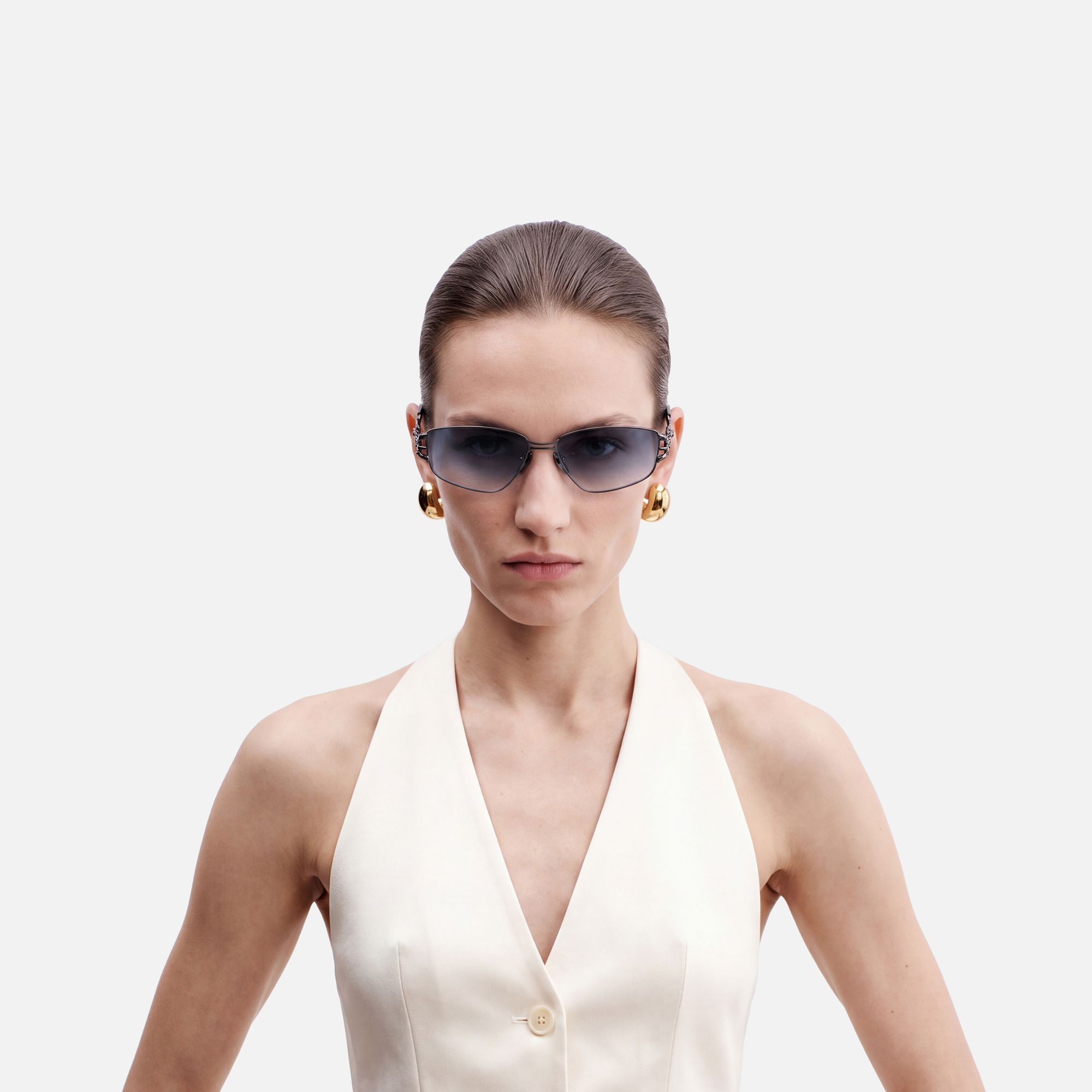 Spine - Gunmetal Thorn Geometric Sunglasses by Vooglam - On Model