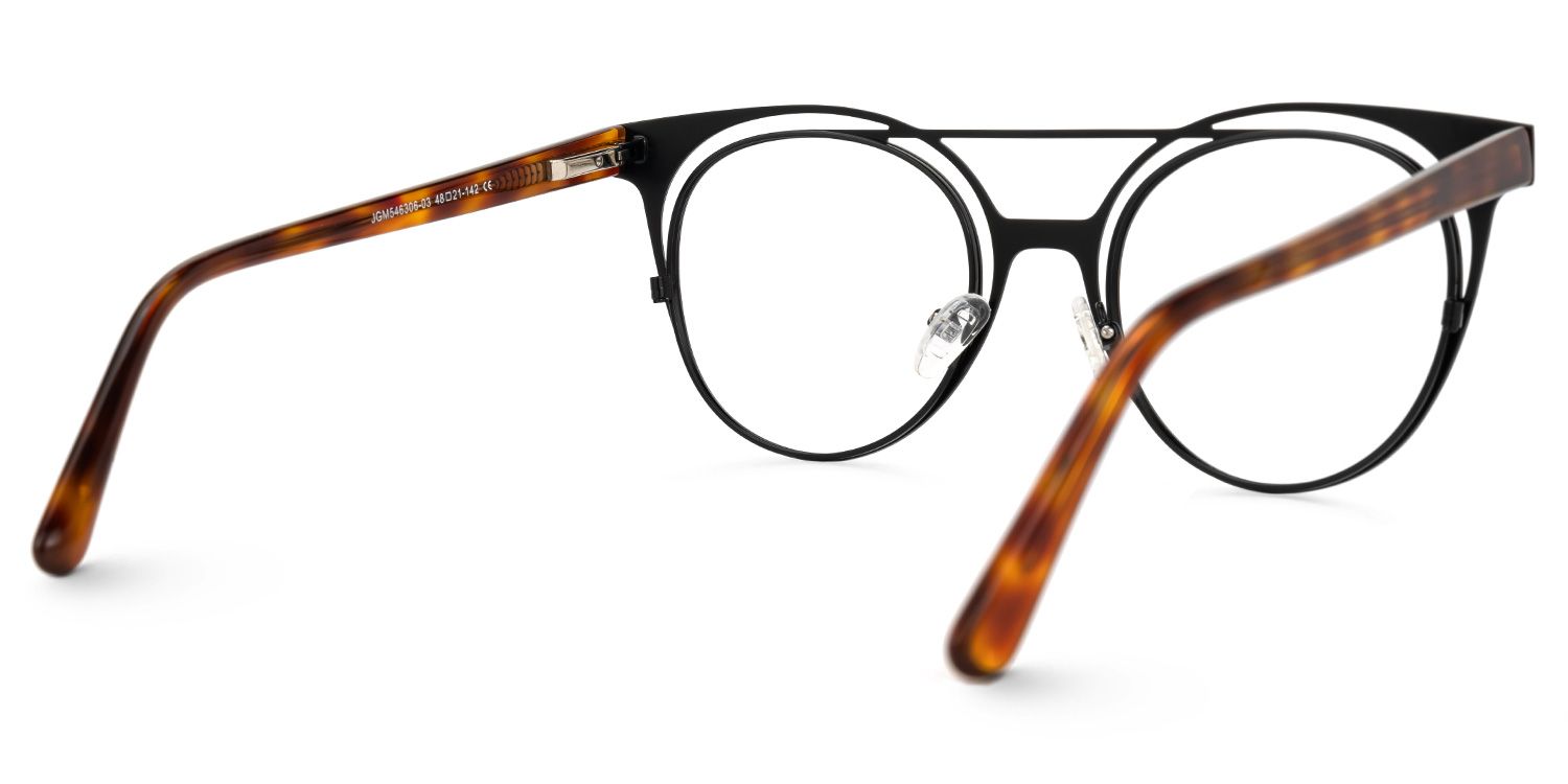 Afrodille - Round Black Eyeglasses by Vooglam - Side View
