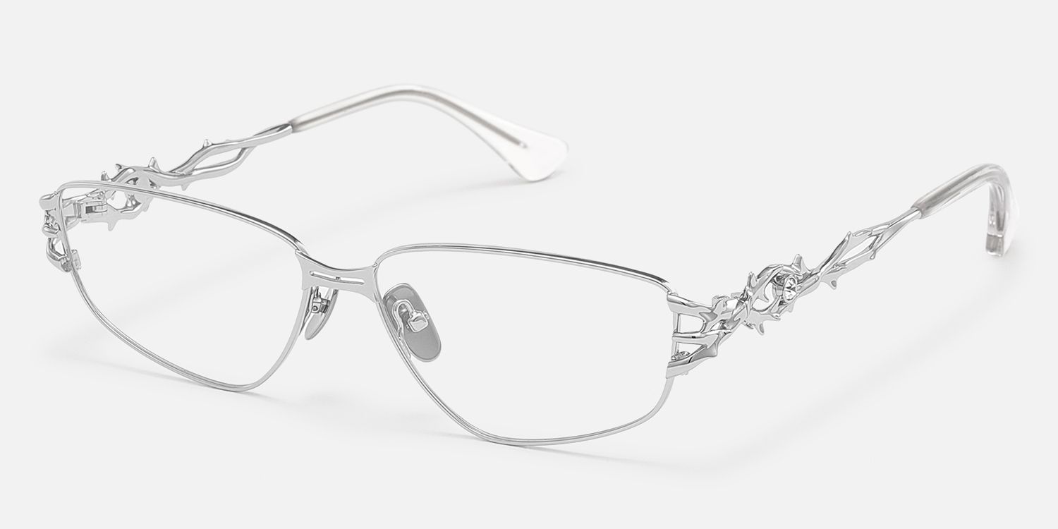Spine - Unique Geometric Silver Eyeglasses | Vooglam Front View