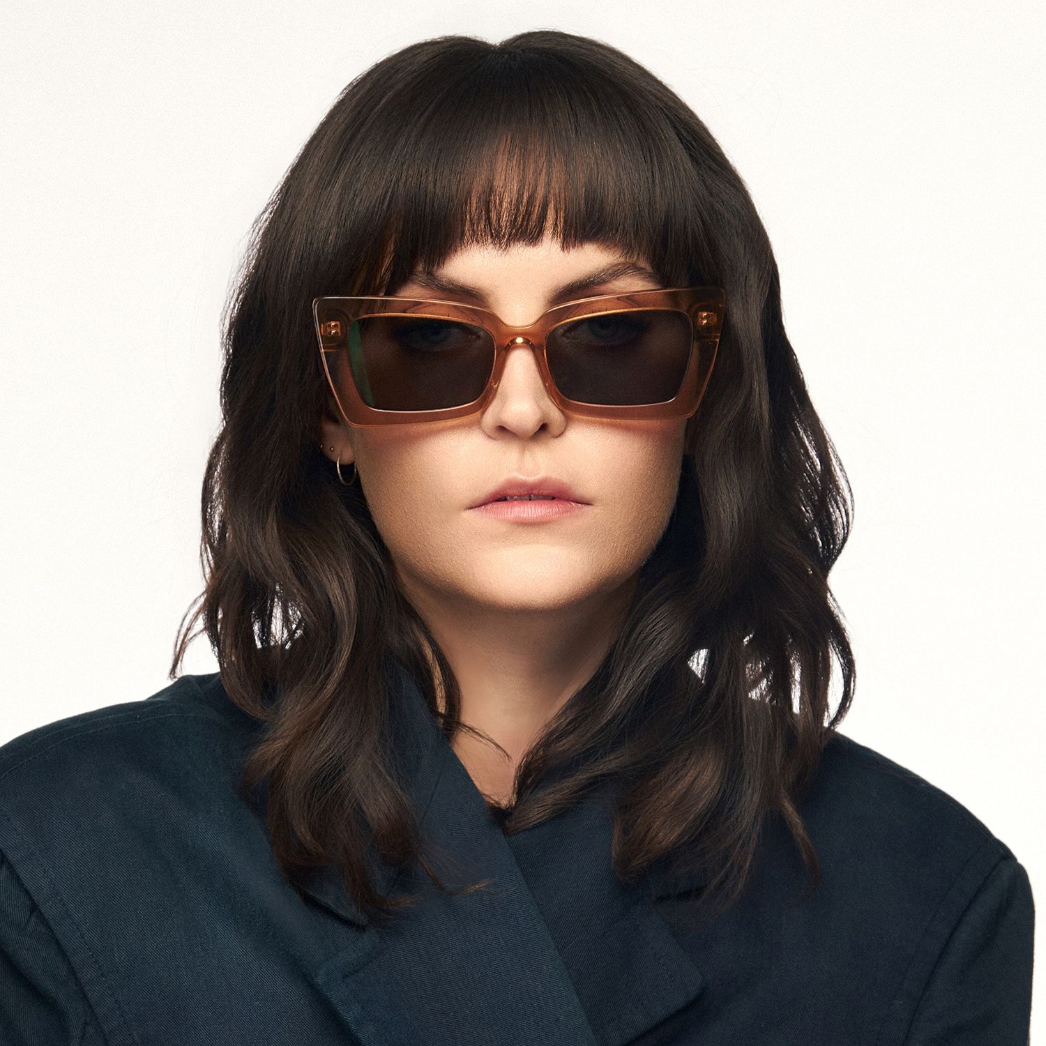 Sarah - Rectangle Tawny Sunglasses by Vooglam - On Model
