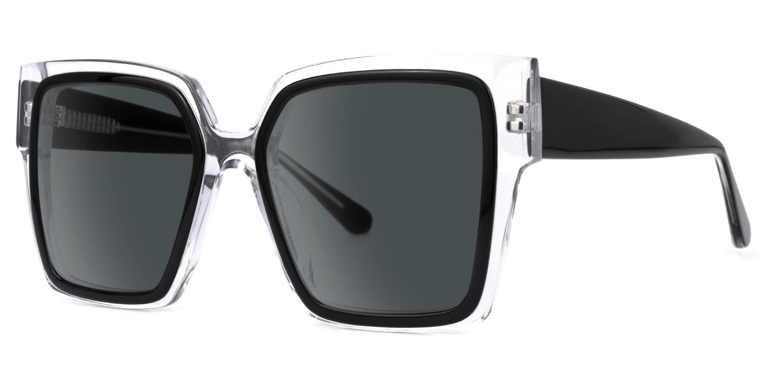 Huffman - Square Black/Crystal Sunglasses by Vooglam - Front View