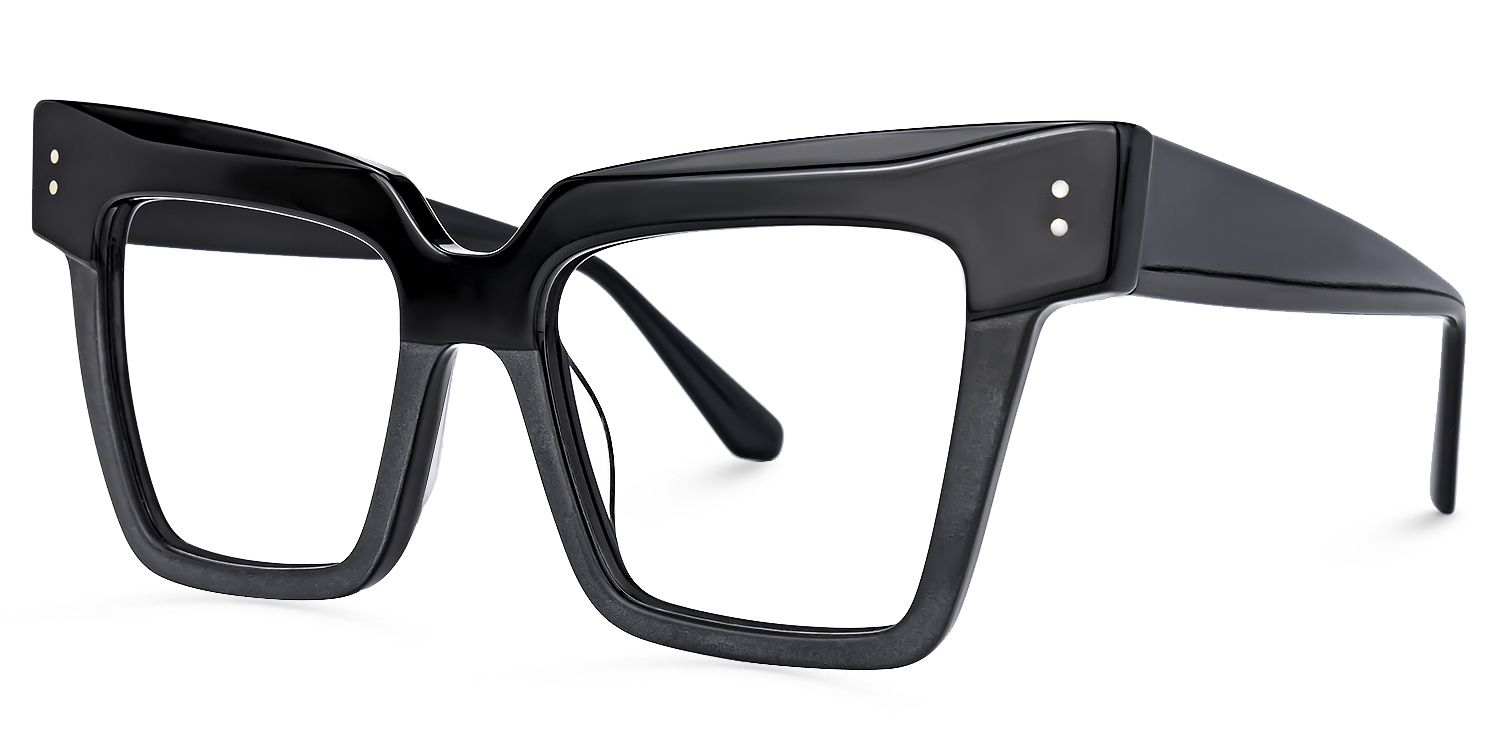 Ibernia - Rectangle Black Eyeglasses by Vooglam - Front View