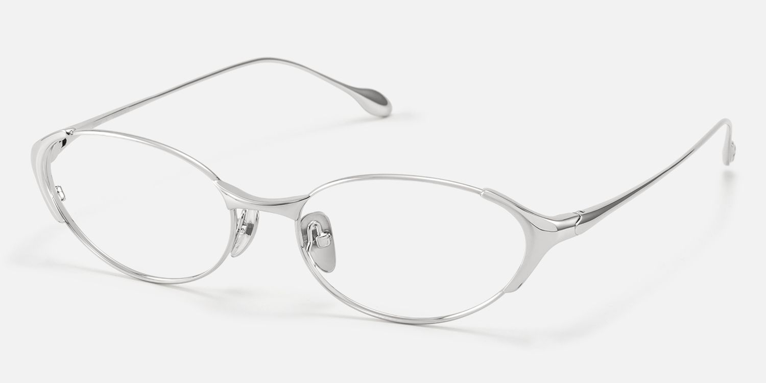 Ebisu - Thin Rimmed Silver Oval Minimalist Glasses | Vooglam Front View