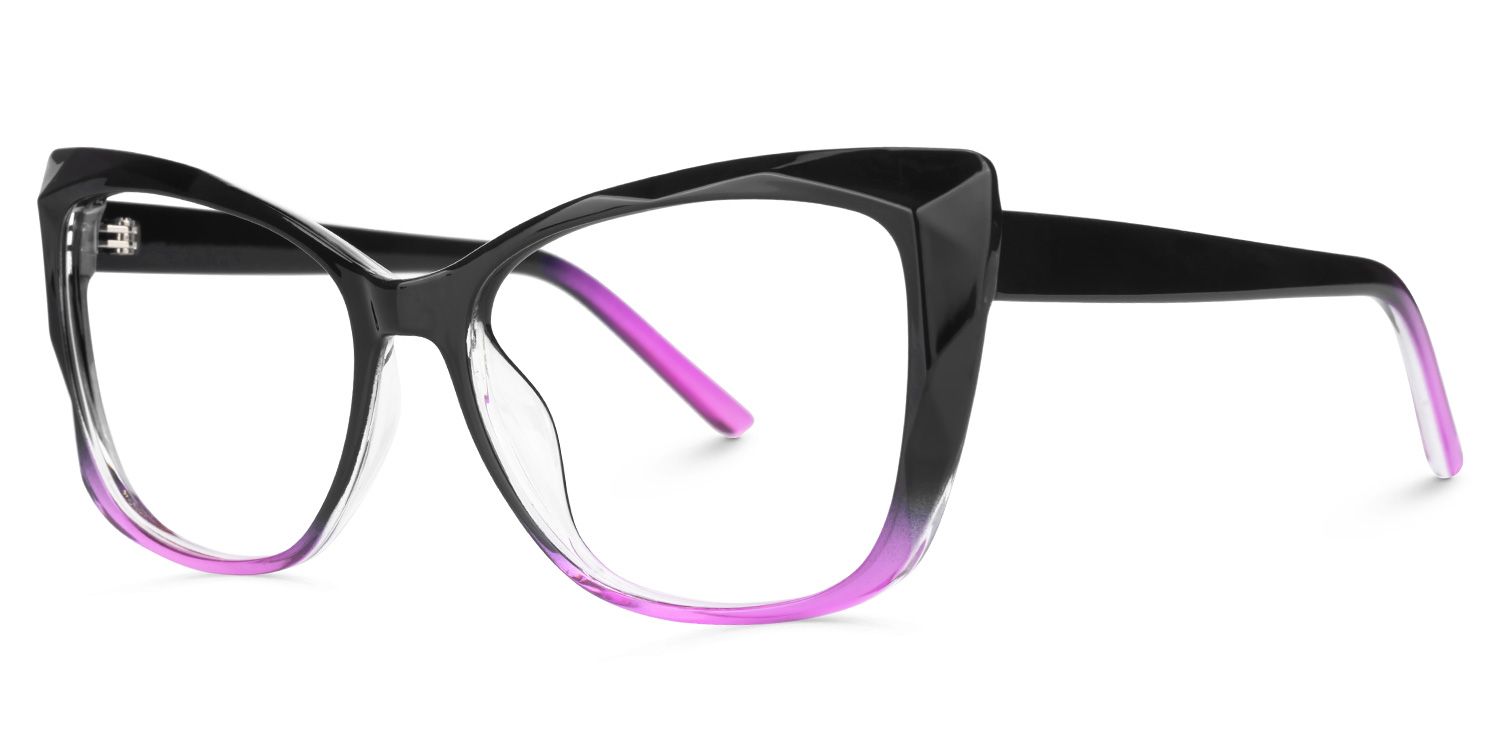 Raquel - Chic Black & Purple Faceted Frame Glasses | Vooglam Front View