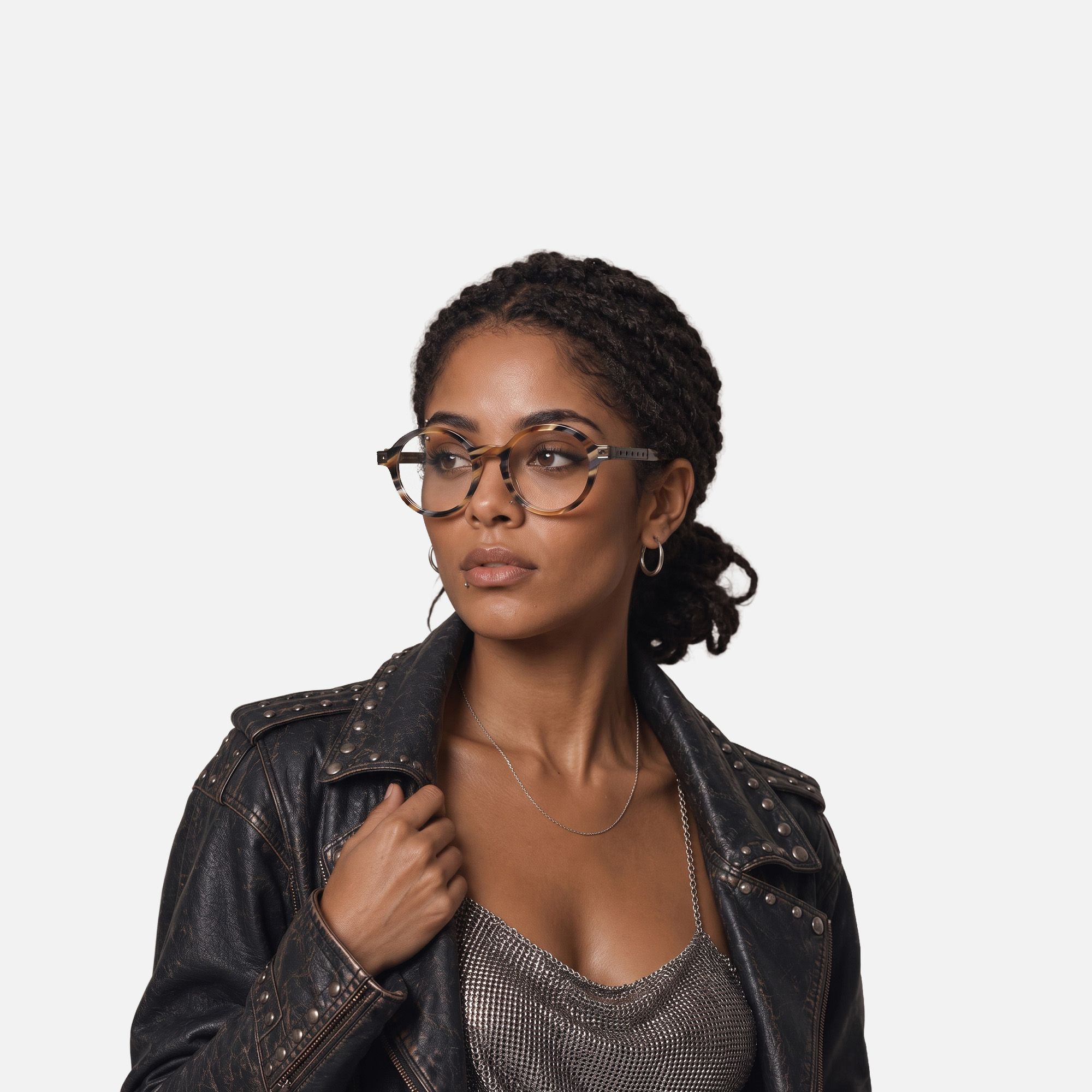 Lennon - Dark Brass Khaki Marbled Round Frames by Vooglam - Lifestyle Look