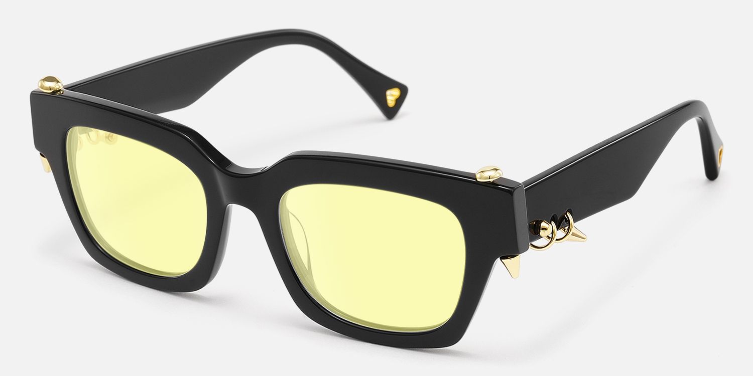 Sabrina - Rectangle Black Sunglasses | Vooglam Front View