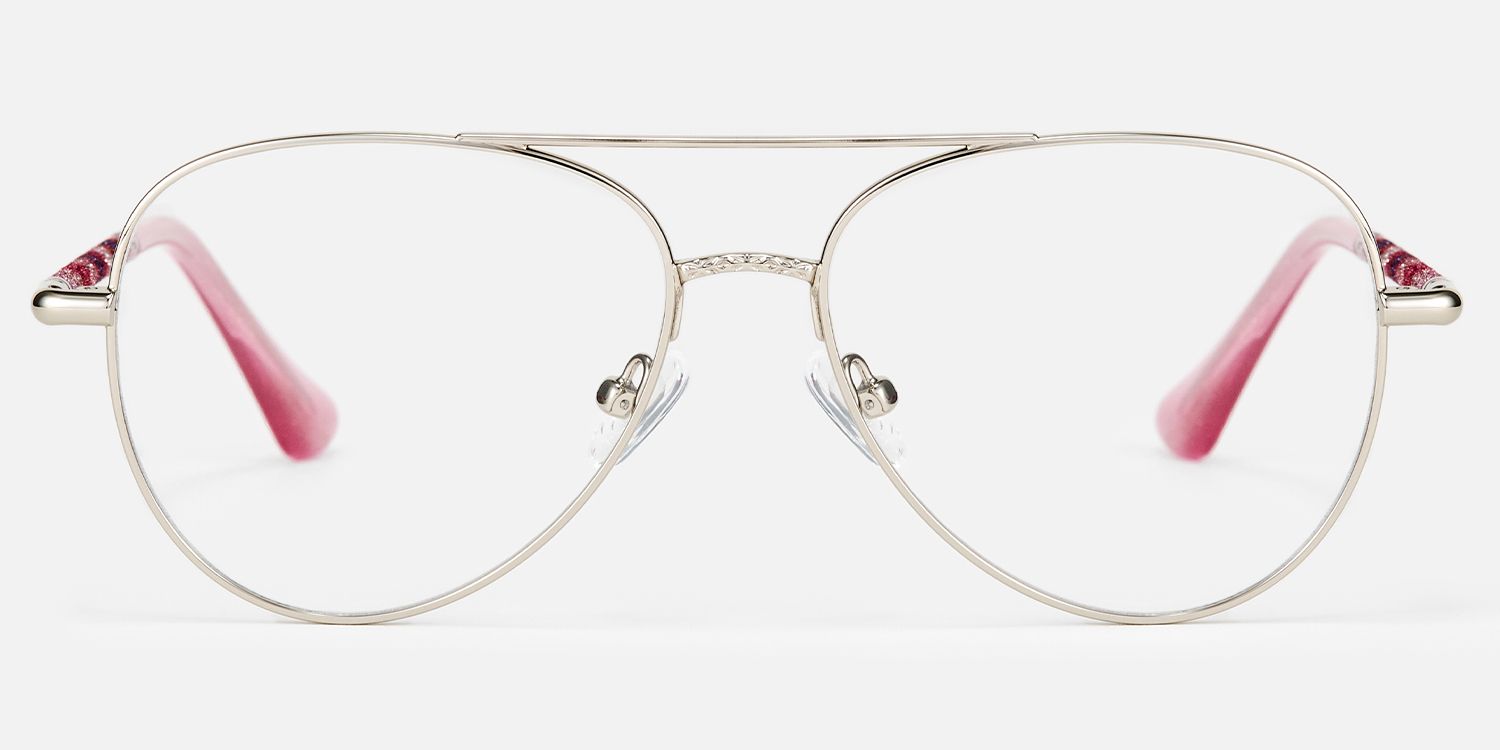Joni - Aviator Silver Eyeglasses | Vooglam Angle View
