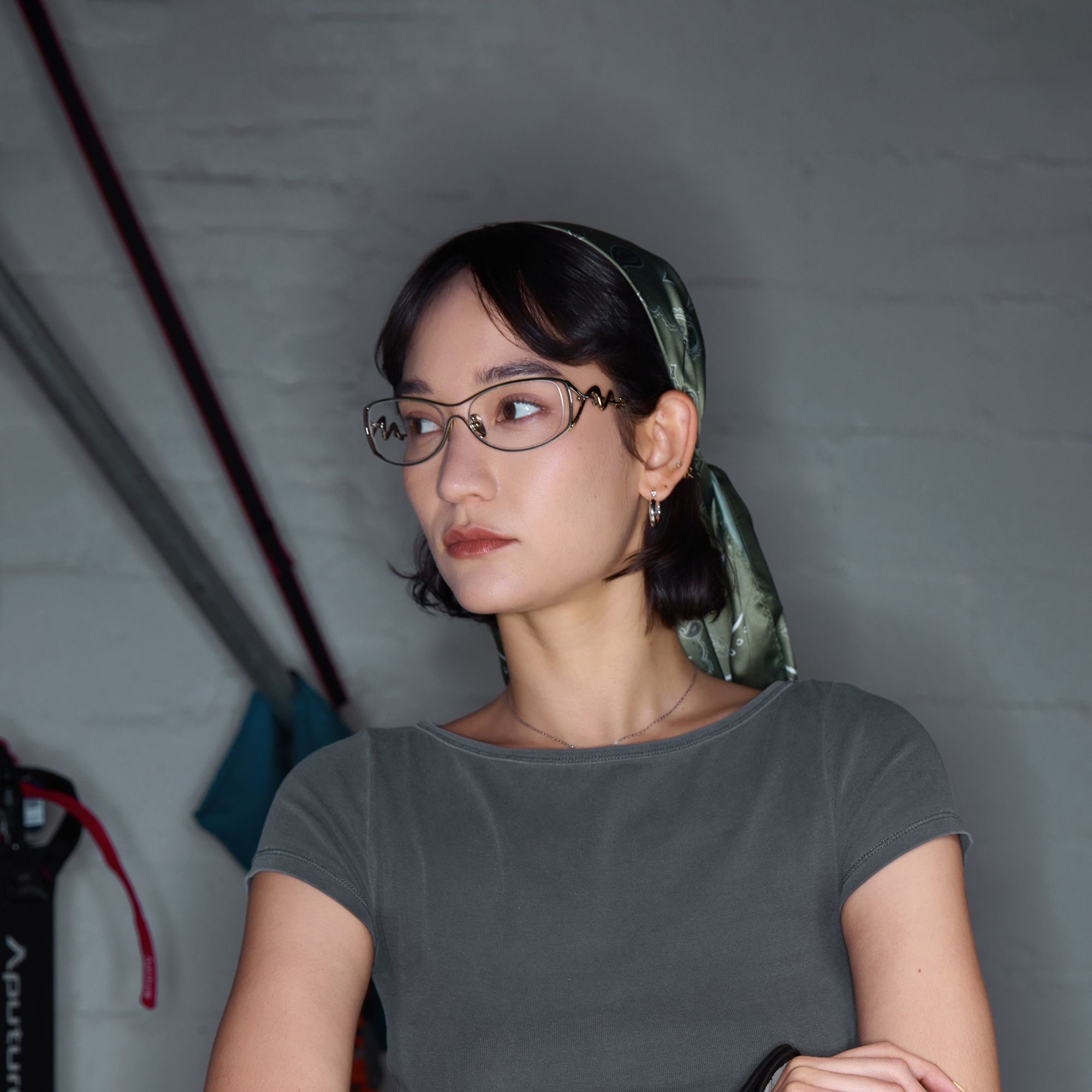 Okinawa - Silver Hollow Design Wave Temple Glasses | Vooglam On Model 2
