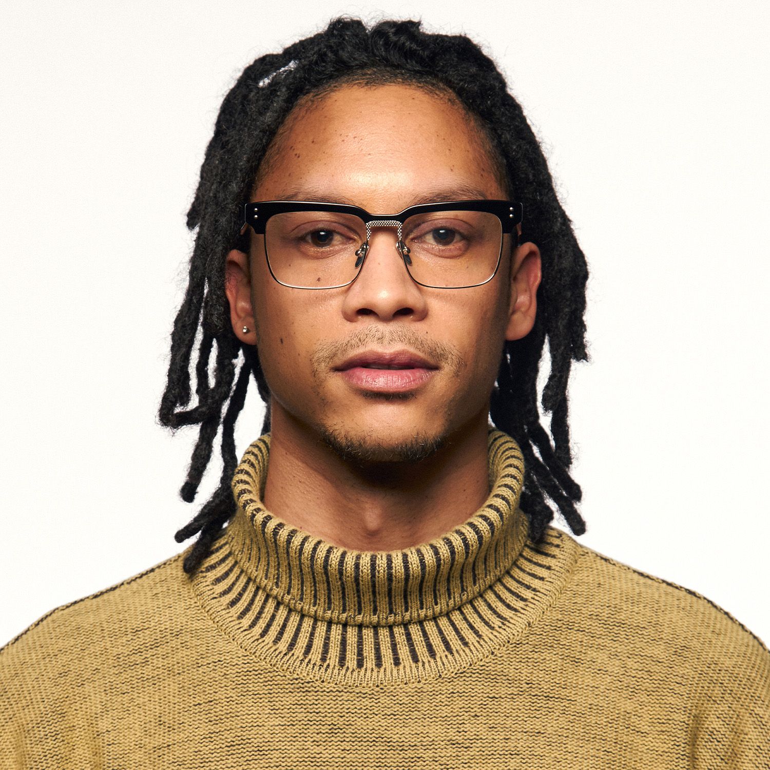 model wearing Paley - Browline Black Eyeglasses 1