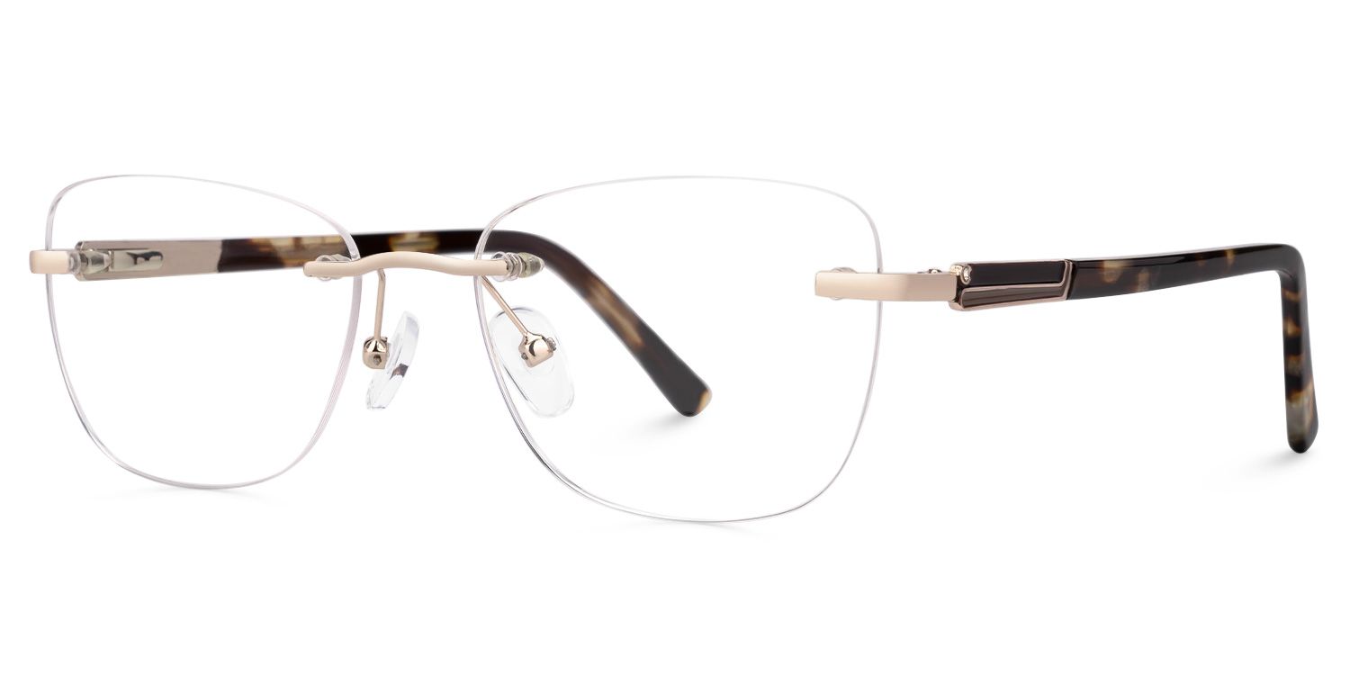 Famke - Rectangle Gold Eyeglasses | Vooglam Front View