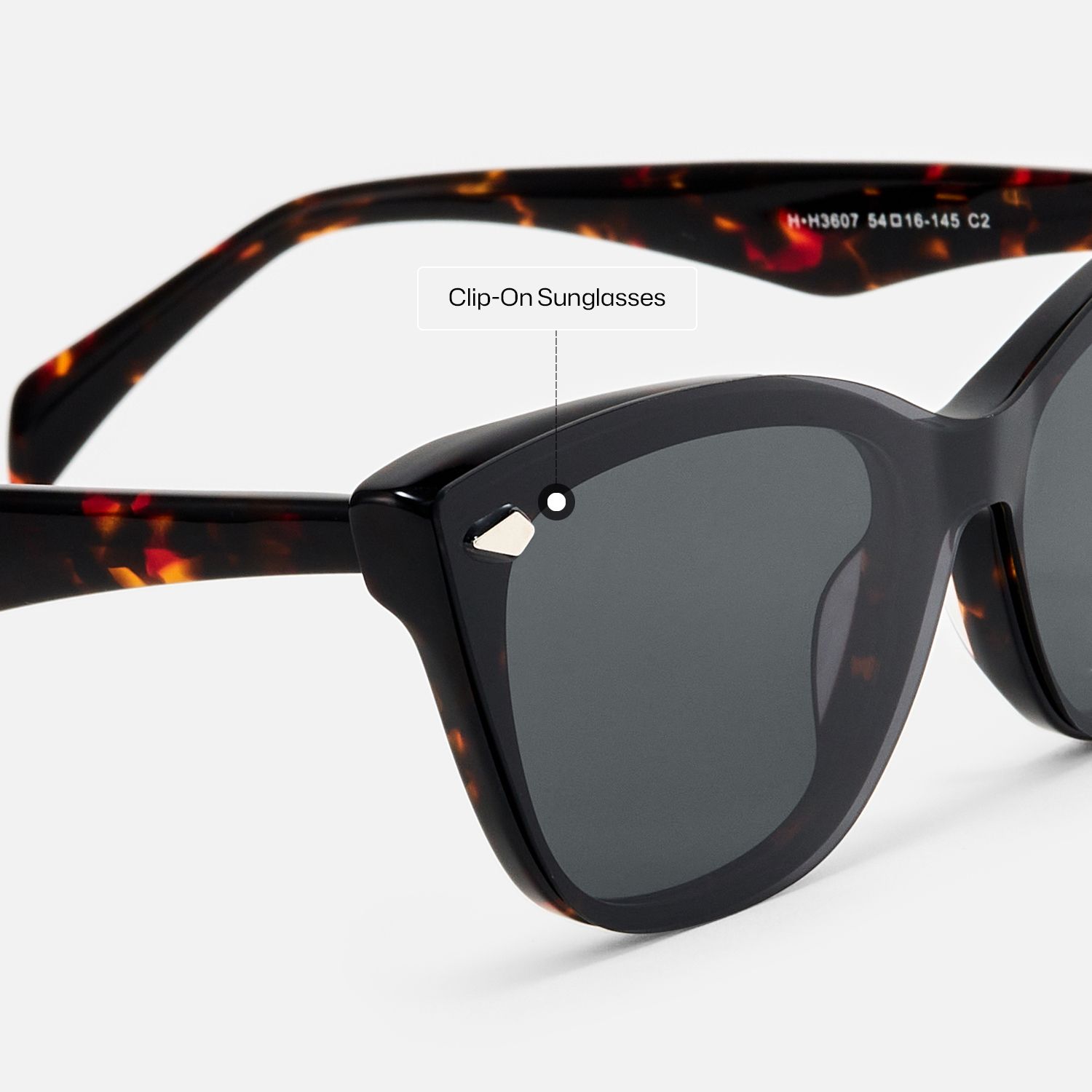 Fineen - Cat Eye Tortoise Clip-on Sunglasses | Vooglam Design Details