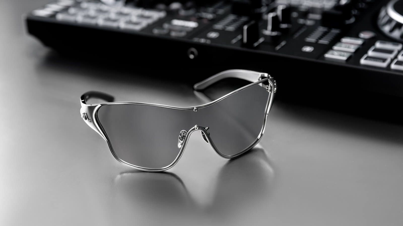 One Piece Shiny Silver Shield Sunglasses