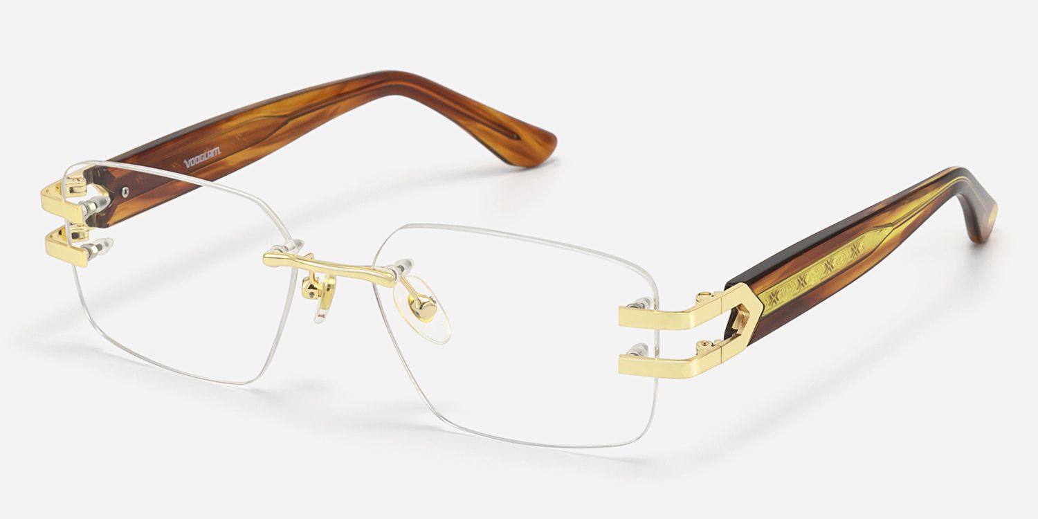 Aurum - Tortoise Rimless Rectangle Glasses | Vooglam Front View