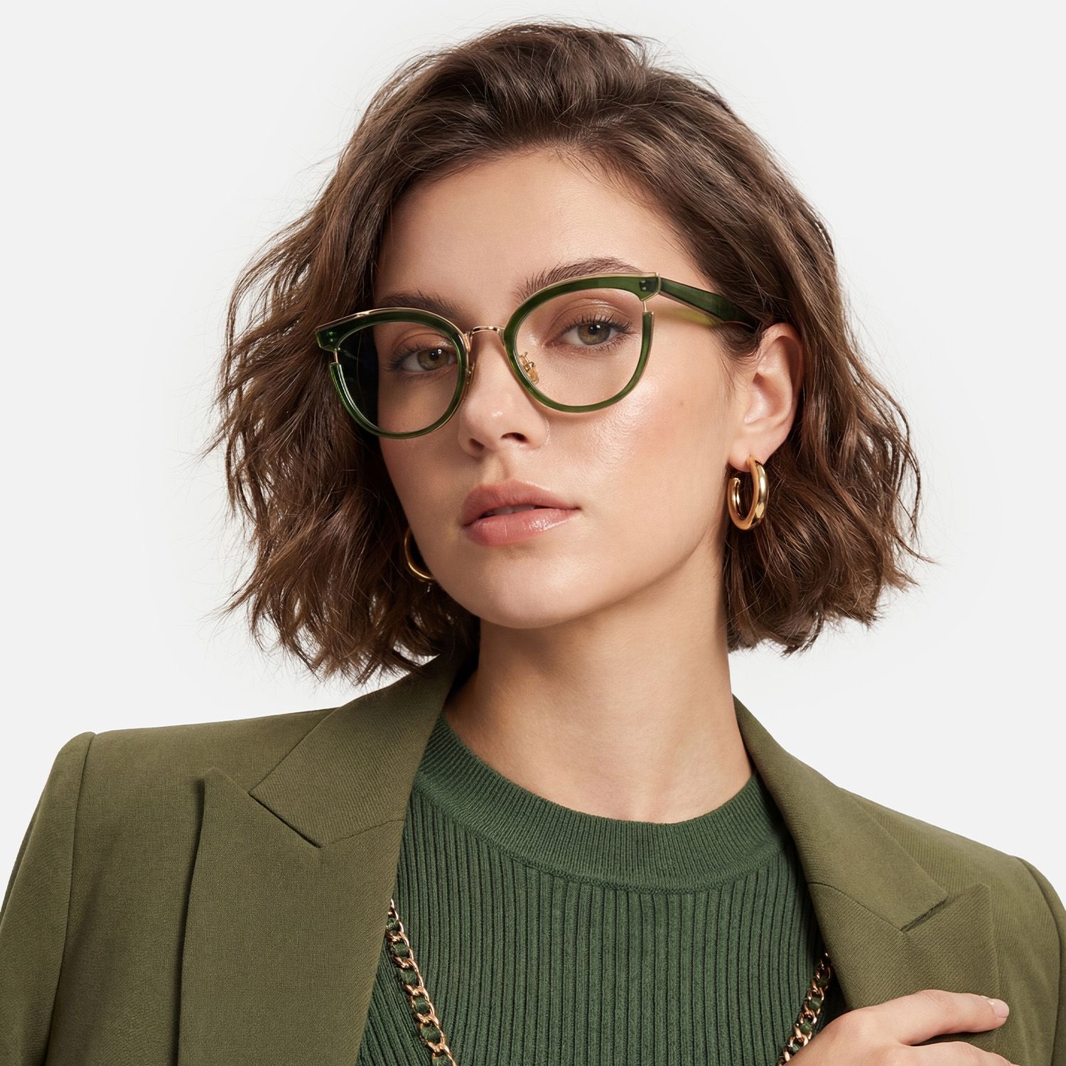 Explore the design story of Retro - Green Gold Round Cat Eye Glasses | Vooglam